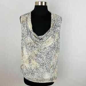 Ann Taylor Outlet Gray Tan Speckled Roll Drop Neckline Sleeveless Women's M Top